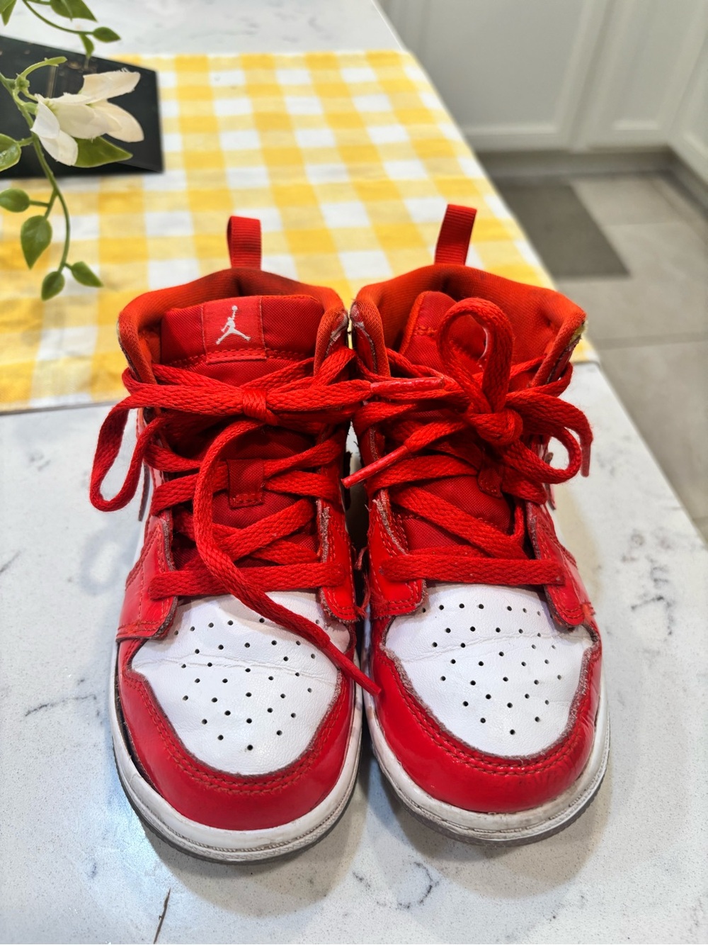 Jordan Kids Red & White High-Top Sneakers